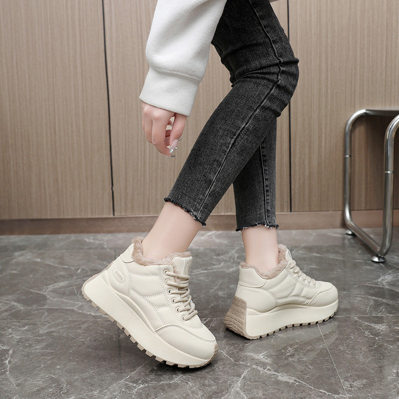 Damen Sneaker High-Top Gefüttert Rutschfest Weiße Turnschuhe