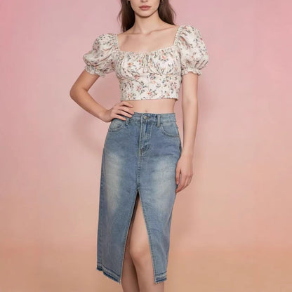 Damen Jeansrock Modern Schlitz Schnitt