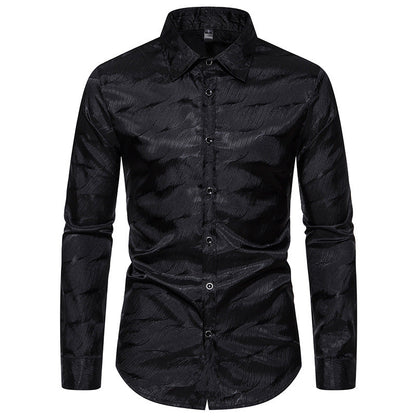 Herren Langarmhemd Modern Wellenmuster Glanzstoff