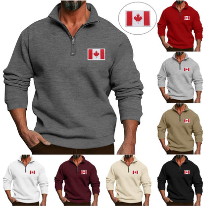 Herren Fleece Pullover Warm mit Halbzipper Kanada Flagge - BerlinGlamour