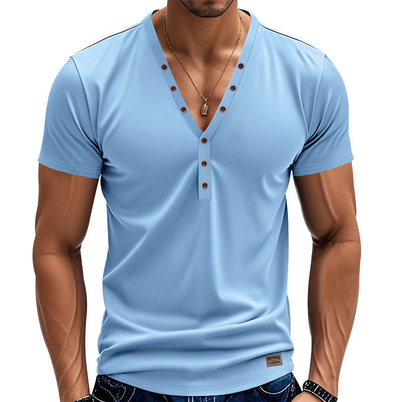 Herren Kurzarm T-Shirt V-Ausschnitt Modern