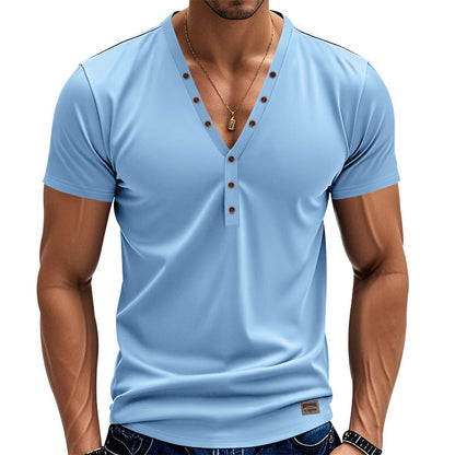 Herren Kurzarm T-Shirt V-Ausschnitt Modern