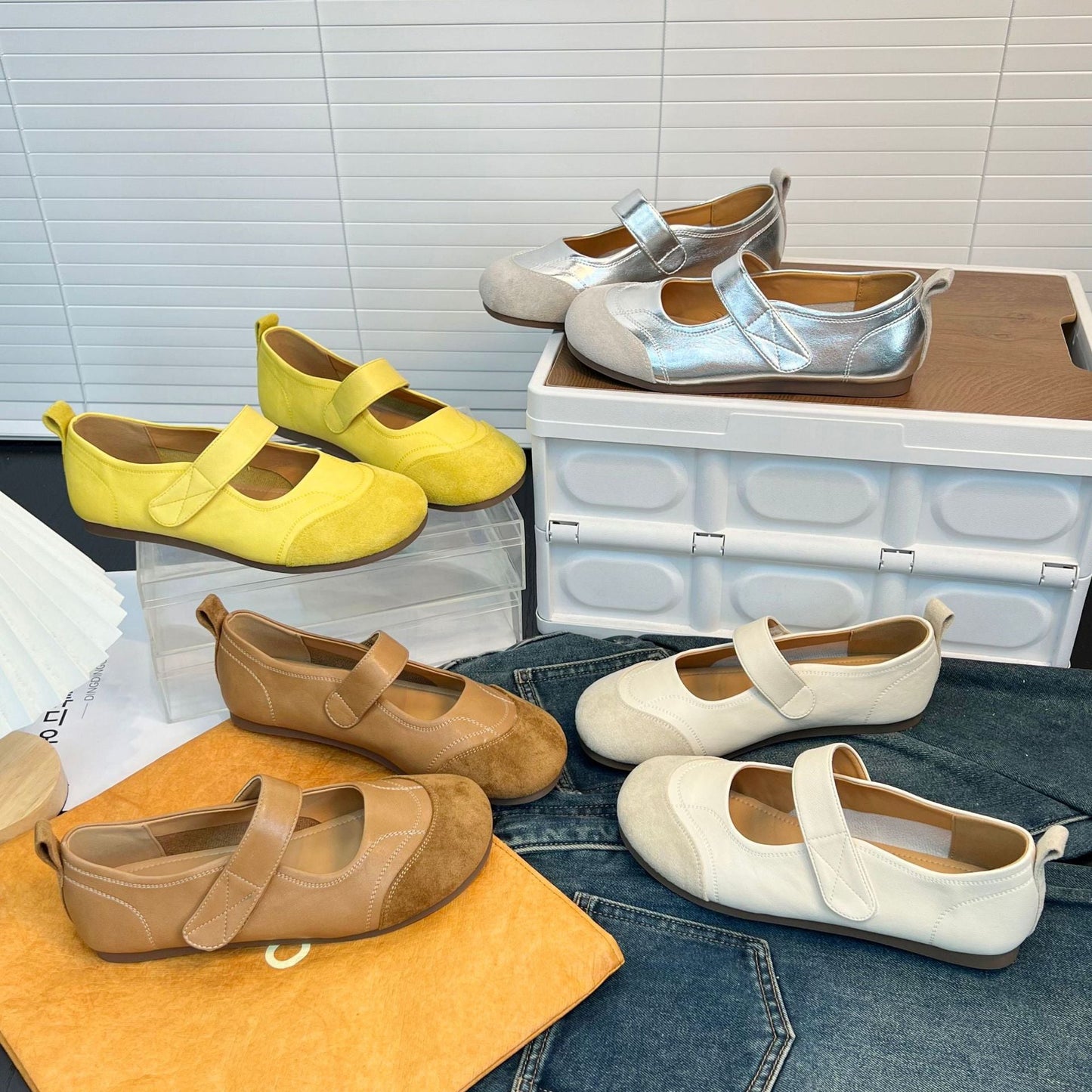 Damen Ballerinas Bequem Verstellbar Weich