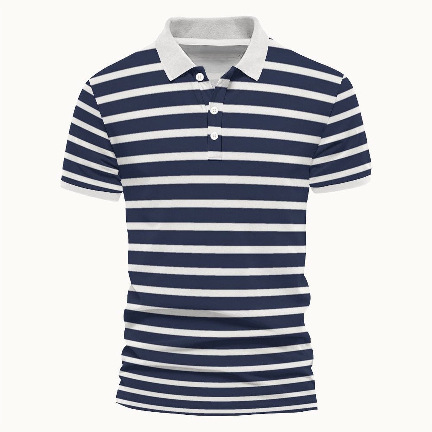 Herren Polo-Shirt Streifenmuster Marineblau Kontrastkragen