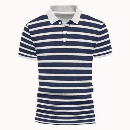 Herren Polo-Shirt Streifenmuster Marineblau Kontrastkragen