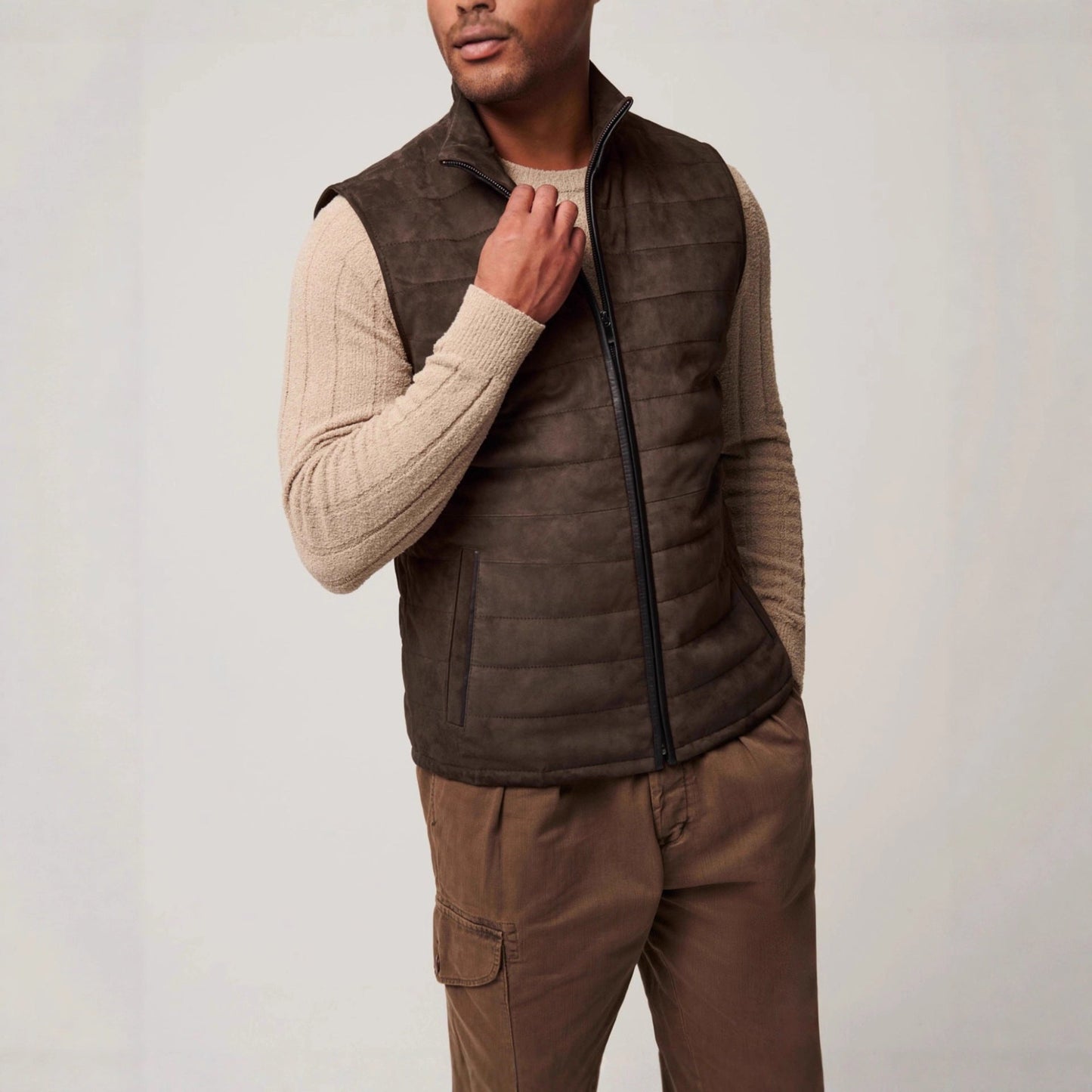 Herren Lederweste Weich Wildleder schwarz Elegant