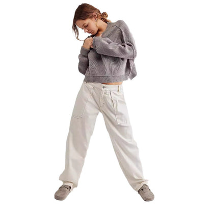 Damen Jeans Weite Bequem mit Gürtel und Taschen