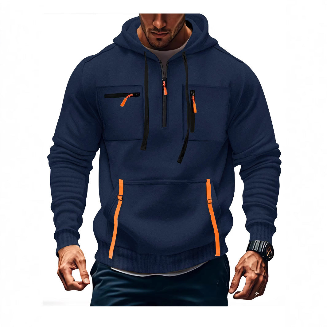 Herren Kapuzenpullover Modisch Reißverschluss Taschen Schwarz