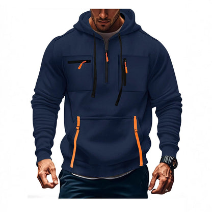 Herren Kapuzenpullover Modisch Reißverschluss Taschen Schwarz