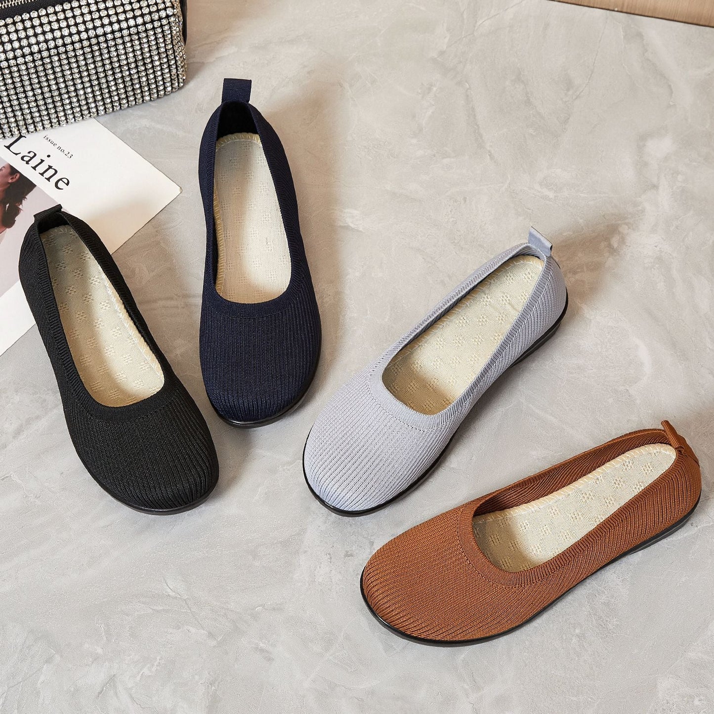 Damen Ballerinas Bequem Flexible Sohle Moderne Schuhe