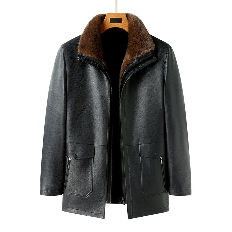 Herren Lederjacke Gefüttert Ledermantel Schwarz Elegant
