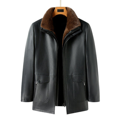 Herren Lederjacke Gefüttert Ledermantel Schwarz Elegant