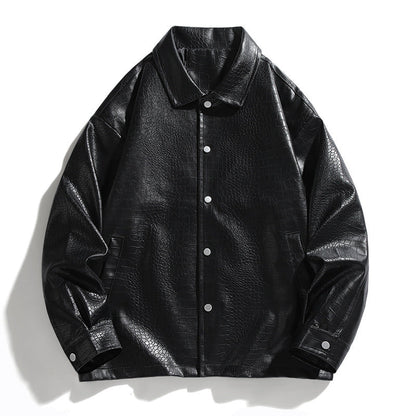 Herren Lederjacke Kunstleder Croco Optik Schwarz