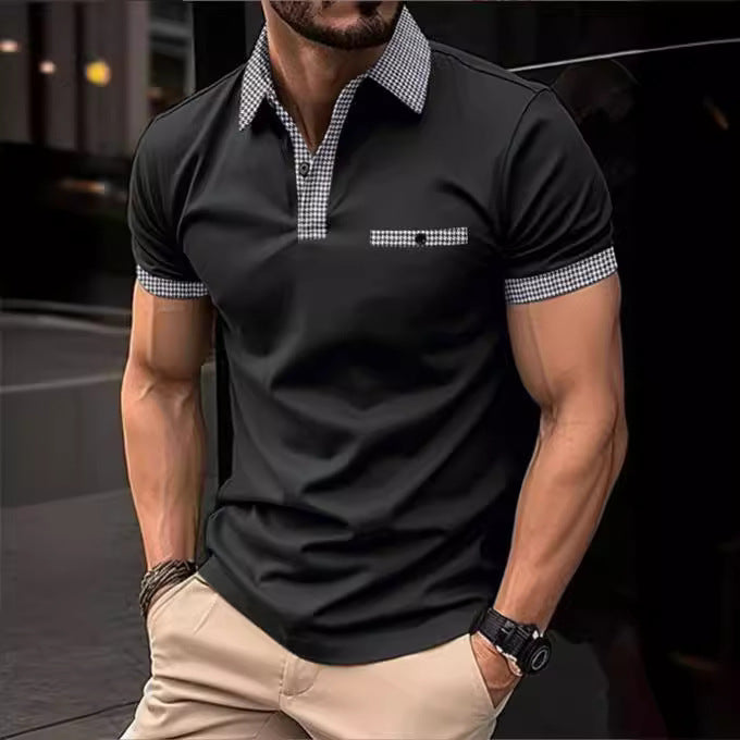 Herren Polohemd Kurzarm Karo Kragen Modern