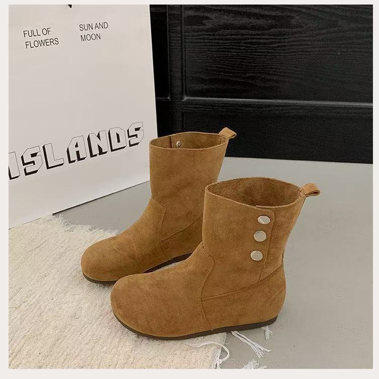 Damen Stiefeletten Modisch Knopf Detail Schuhe