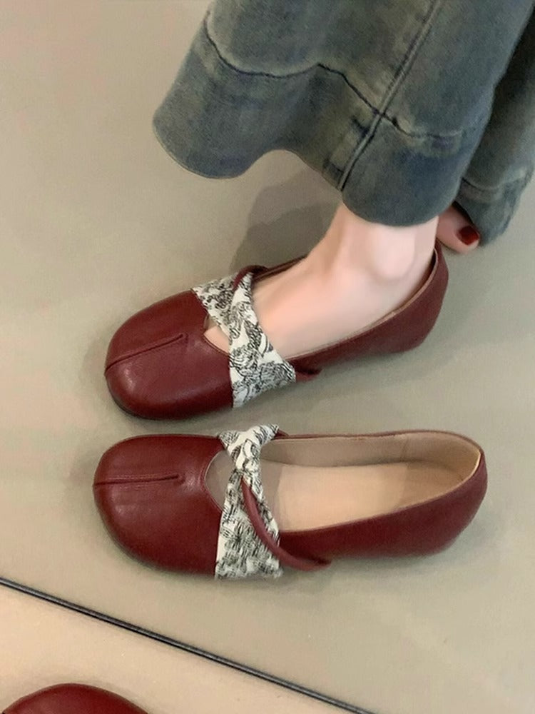 Damen Ballerinas Elegante Lederschuhe Mit Riemen