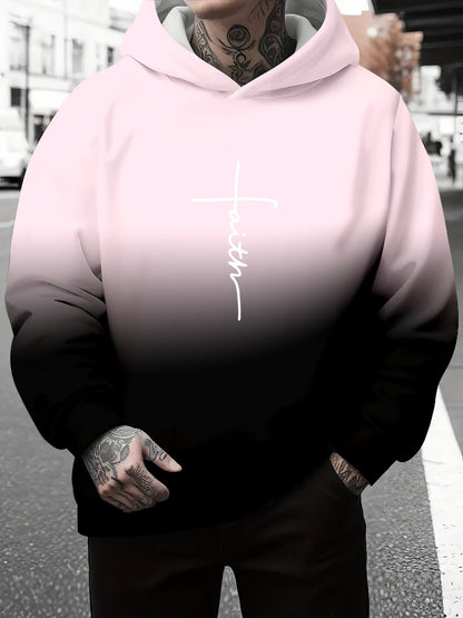 Herren Kapuzenpullover Grau Meliert mit Schriftzug