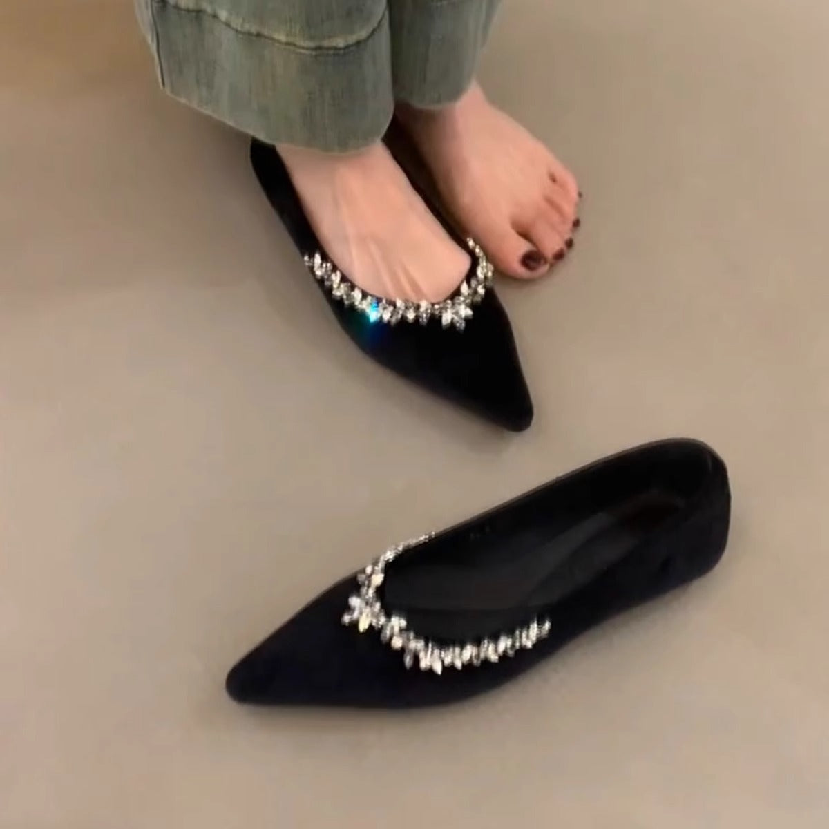 Damen Ballerinas Glitzernd Elegant mit Applikation