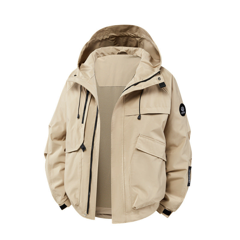Herren Outdoor-Jacke Wasserdicht Reißverschluss Taschen Funktionale