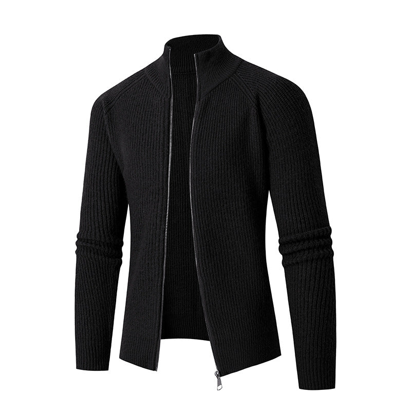 Herren Strickjacke Hochkragen Rippstruktur Modern
