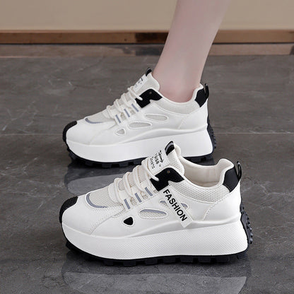 Damen Sneaker Hoch Plateau Atmungsaktiv Mesh Schwarz