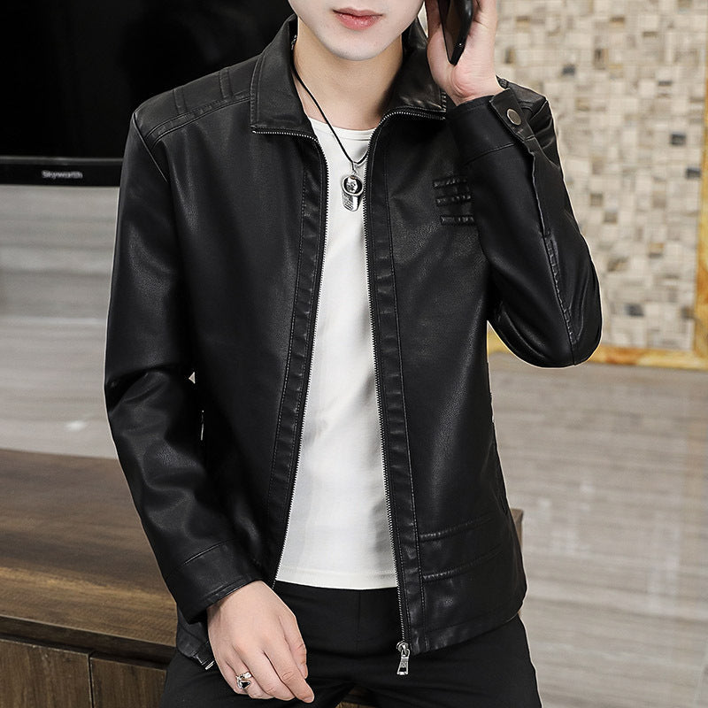 Herren Lederjacke Modern Schwarz Kunstleder