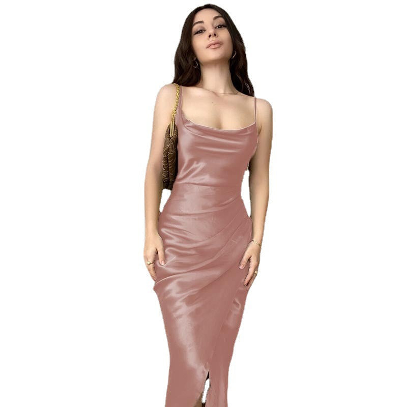 Damen Maxikleid Elegantes Langkleid mit Wickelschnitt und Spaghettiträgern