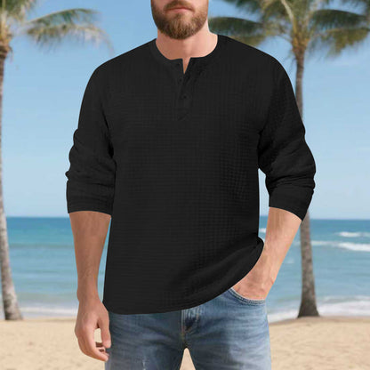 Herren Langarmshirt Komfort Waffelmaterial Knopfleiste Modern
