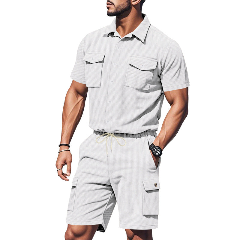 Herren Kurzarm-Shirt und Cargo-Shorts Set Modern Elastisch Mit Taschen