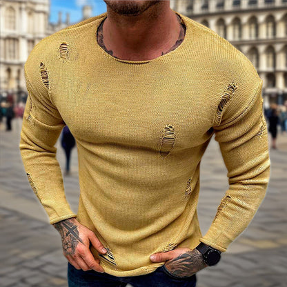Herren Pullover Rundhals mit Fransen Modern Style