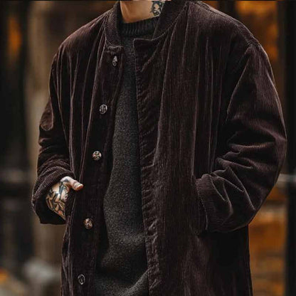 Herren Samtjacke Knopfverschluss Taschen Elegant Schwarz