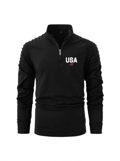 Herren Pullover Funktionsshirt Stehkragen Ripp Ärmel Sportlich