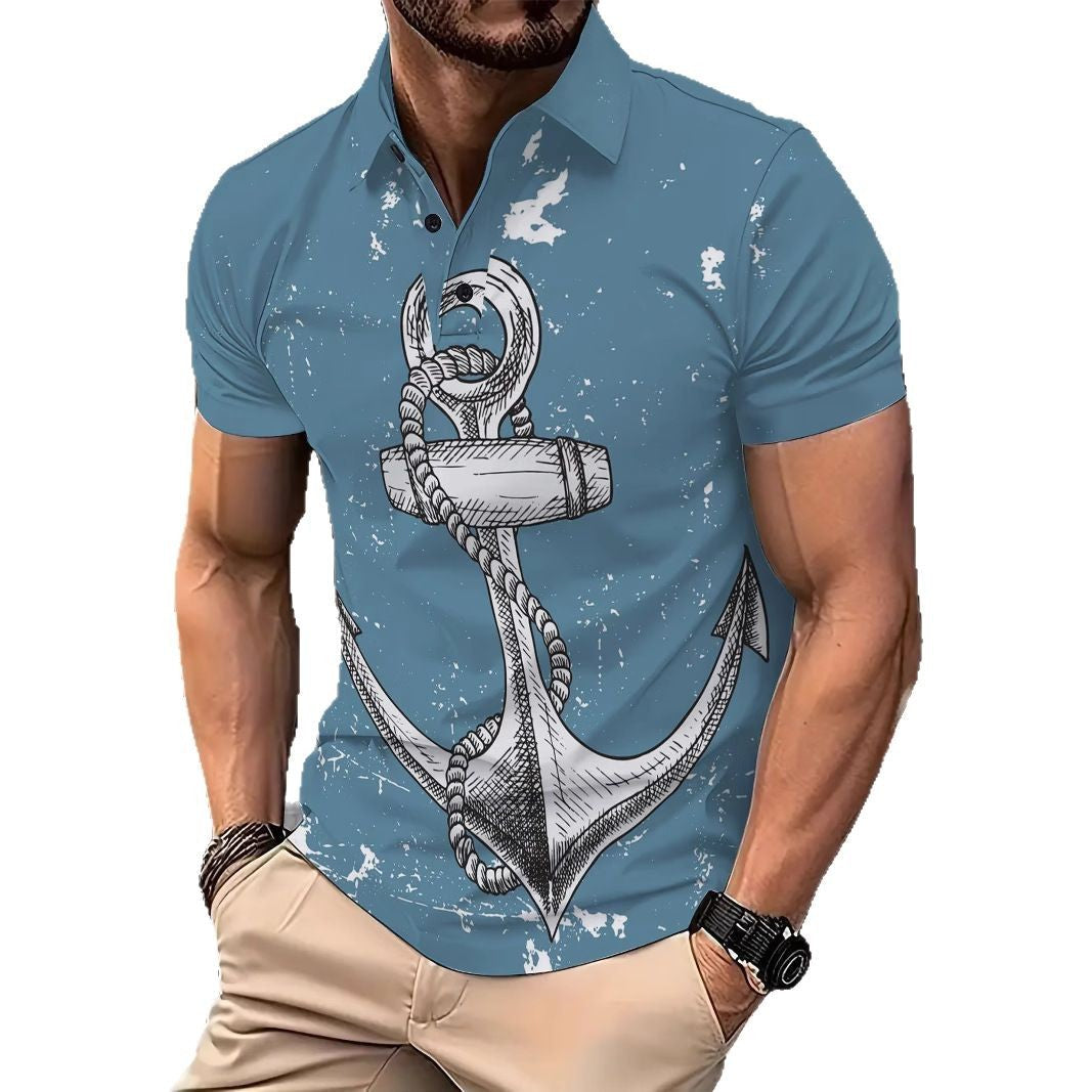 Herren Poloshirt Kurzarm Marine Anker Design Modern