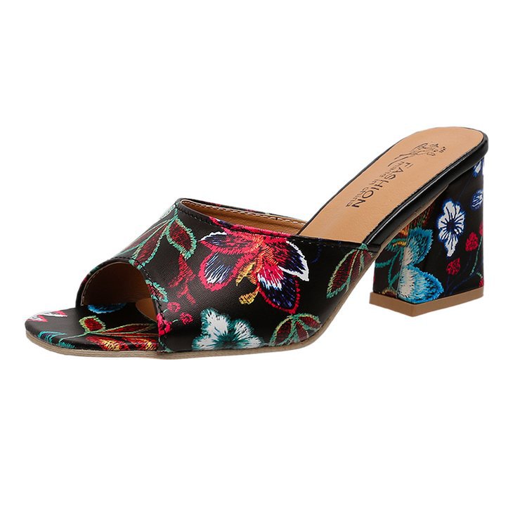 Damen Mules mit Blumenmuster und Komfortabsatz