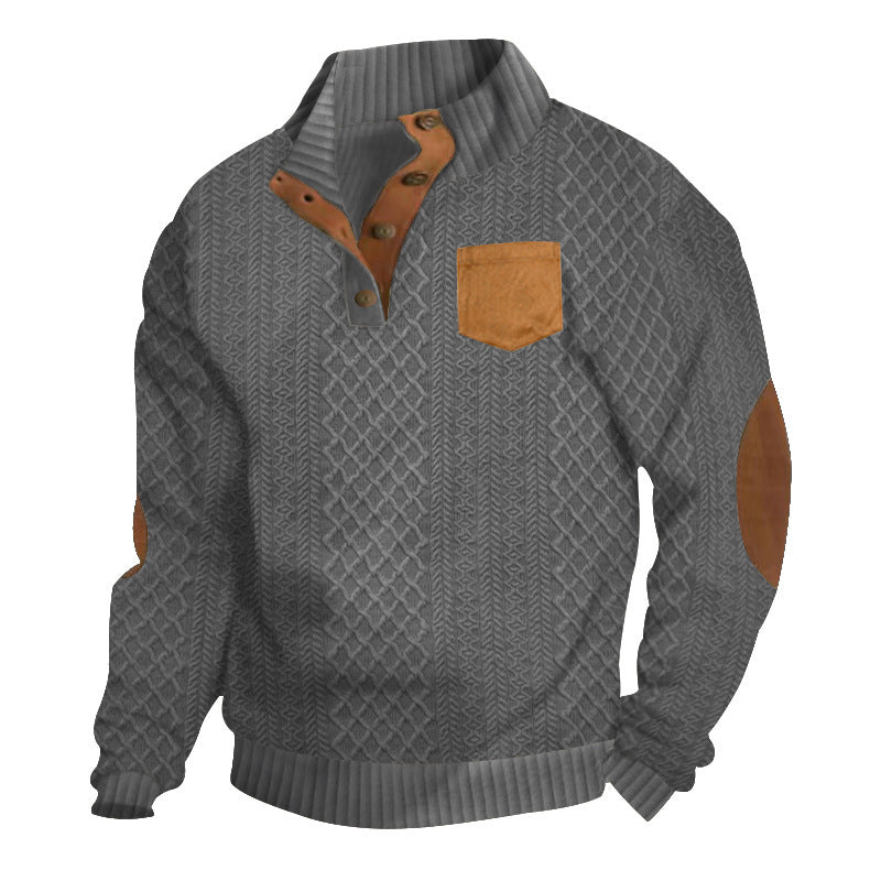 Herren Pullover Strick Modern mit Leder Details