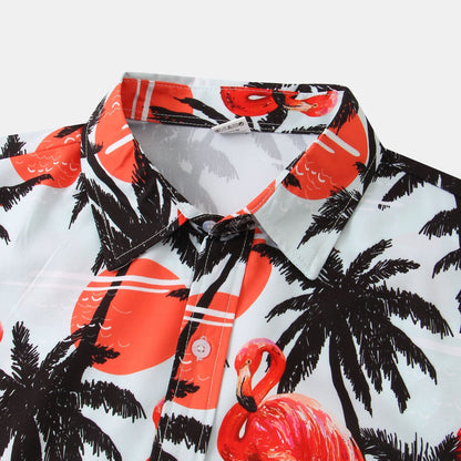 Herren Kurzarmhemd Flamingo Print Leicht Sommer
