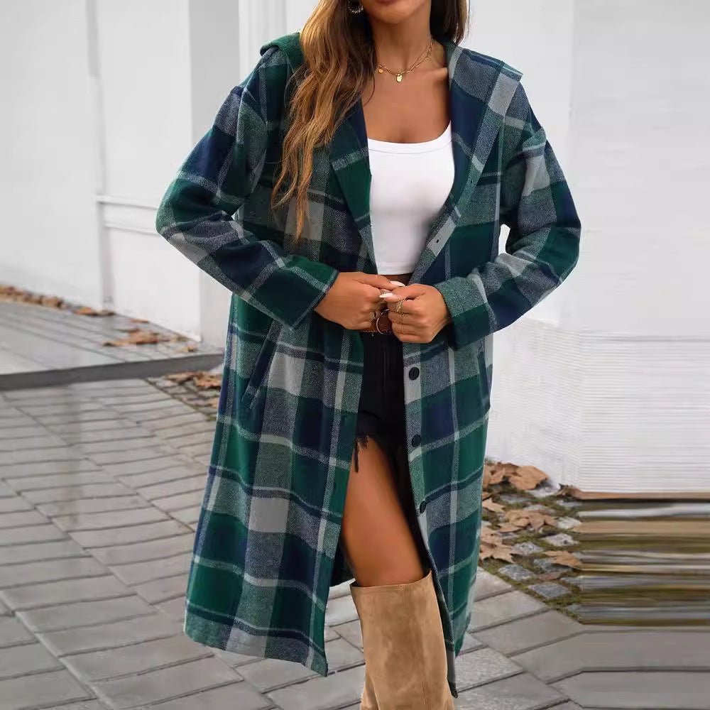 Damen Mantel Karierter Modern Schnitt mit Taschen