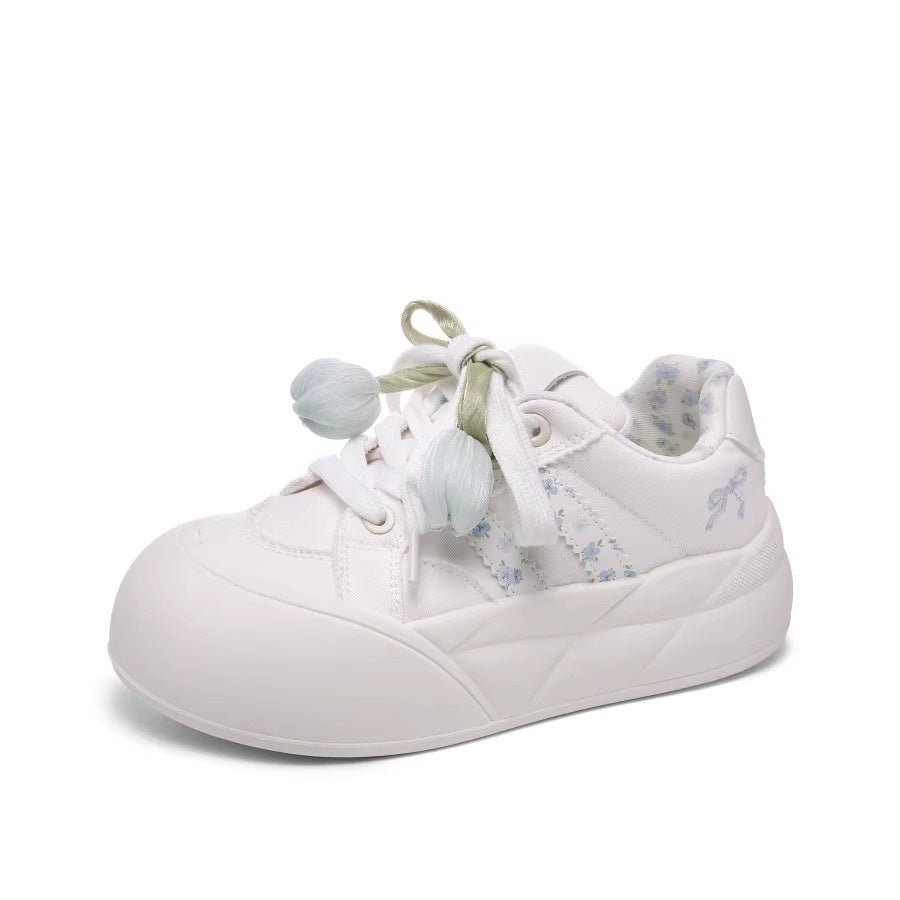 Damen Sneaker Bequem Floral Schnürsenkel