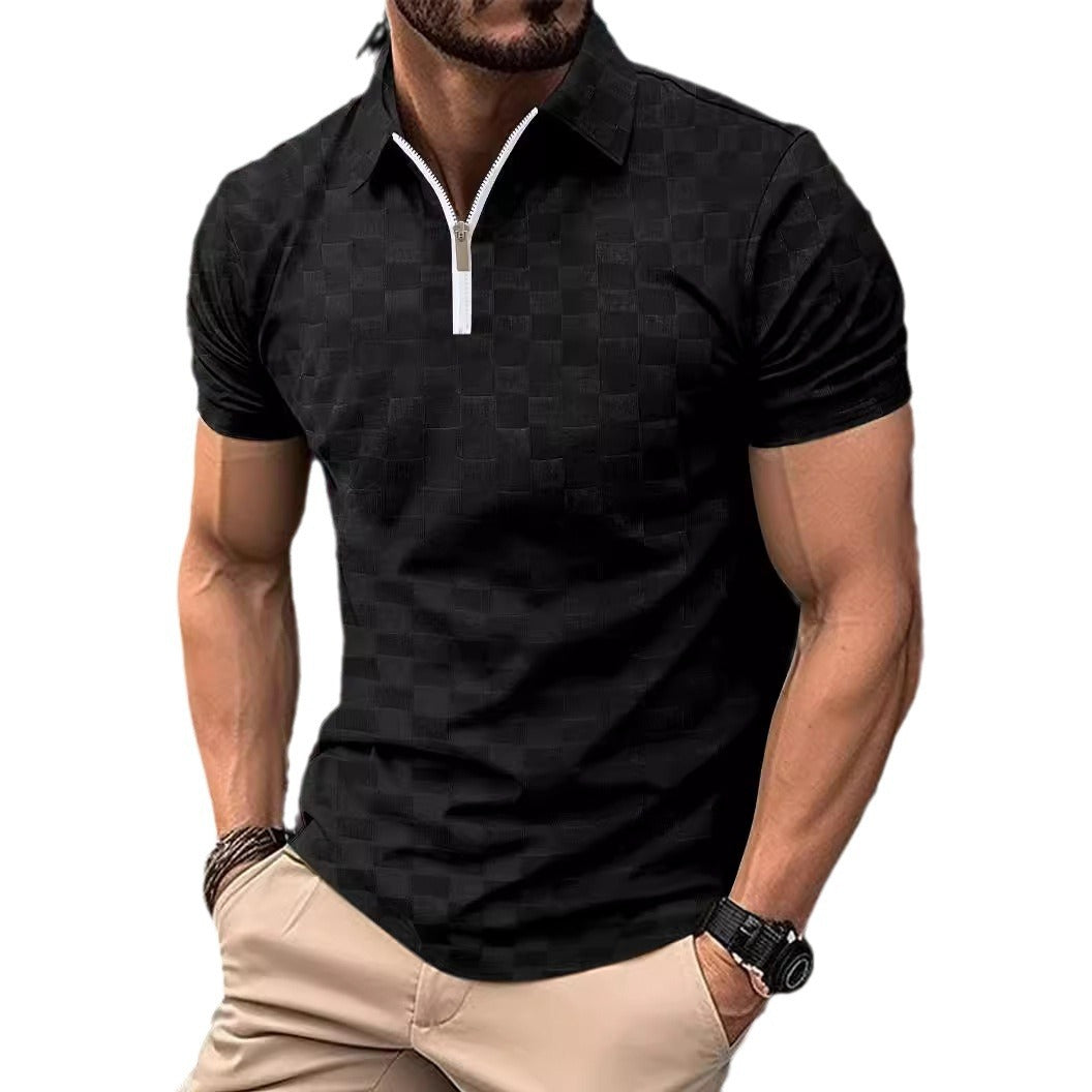 Herren Polohemd Kurzarm Sportlich Reißverschluss Modern