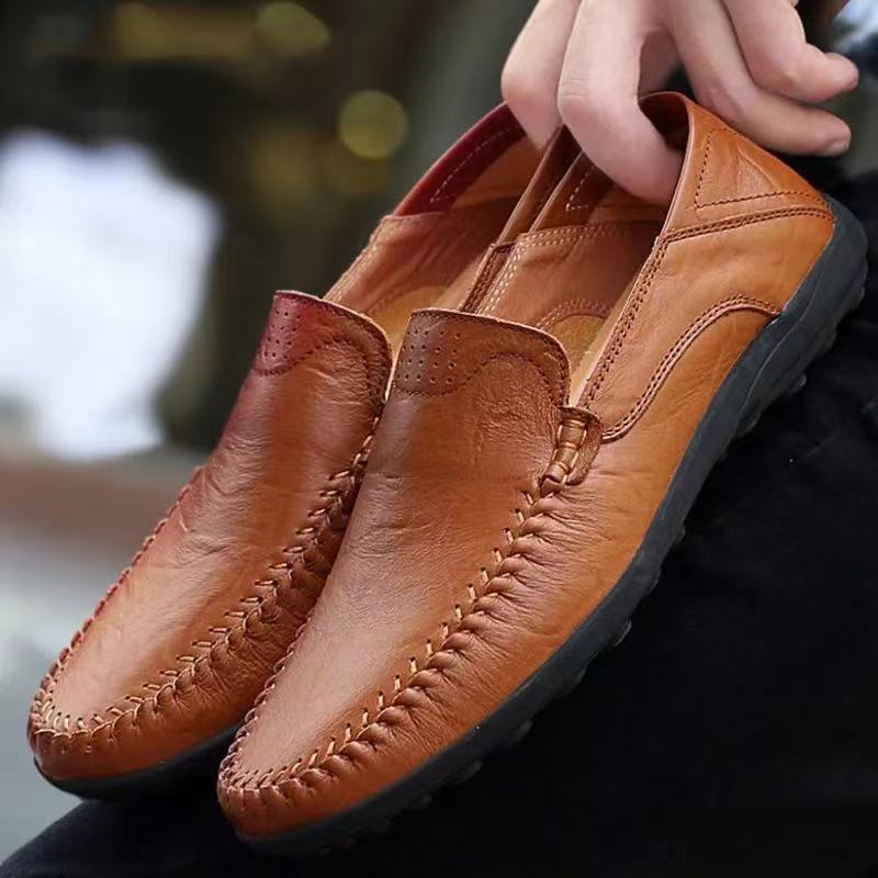 Herren Mokassins Leder Weich Elegant Schwarz