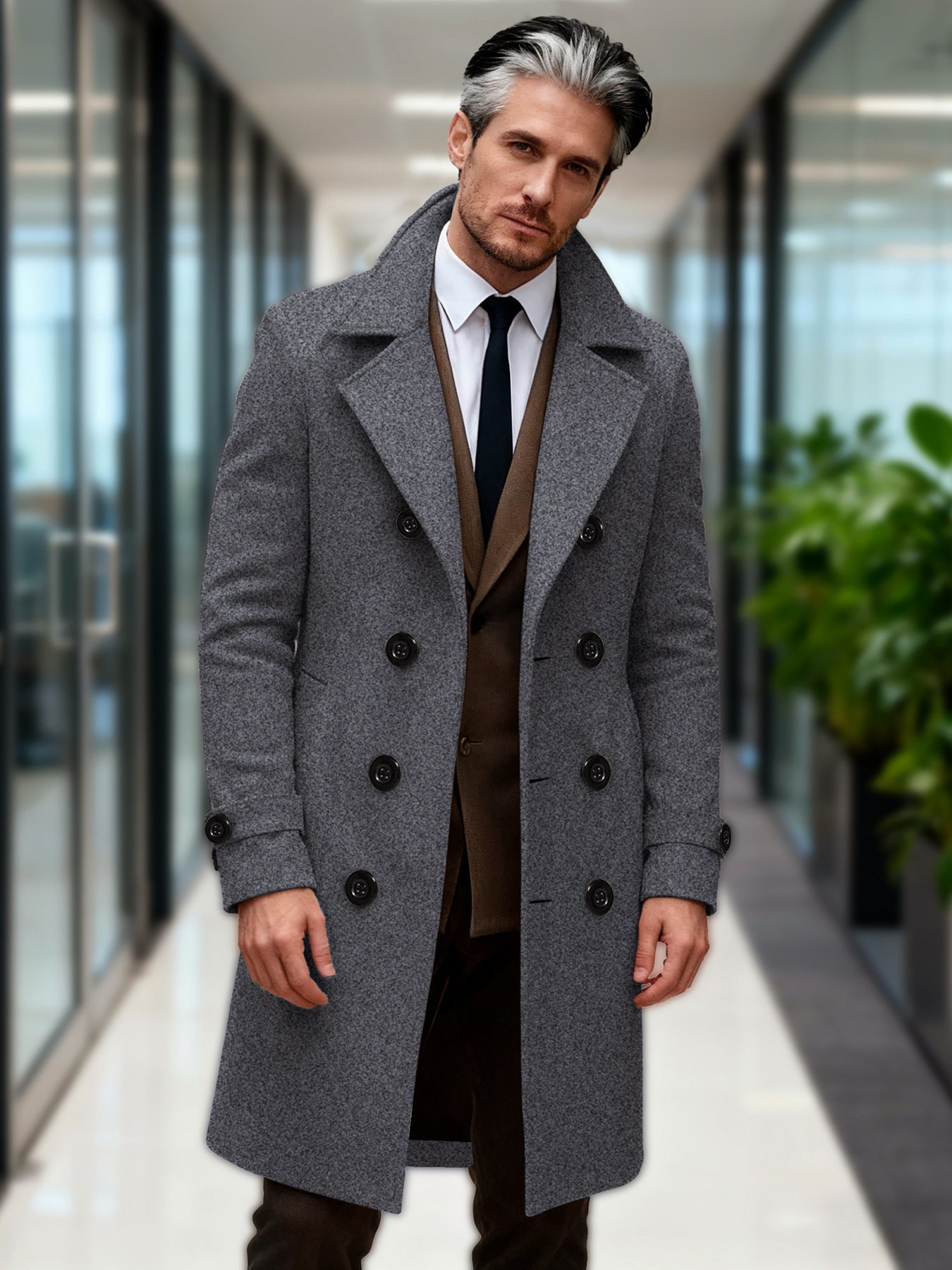 Herren Wollmantel Doppelreihig Modern Schnitt