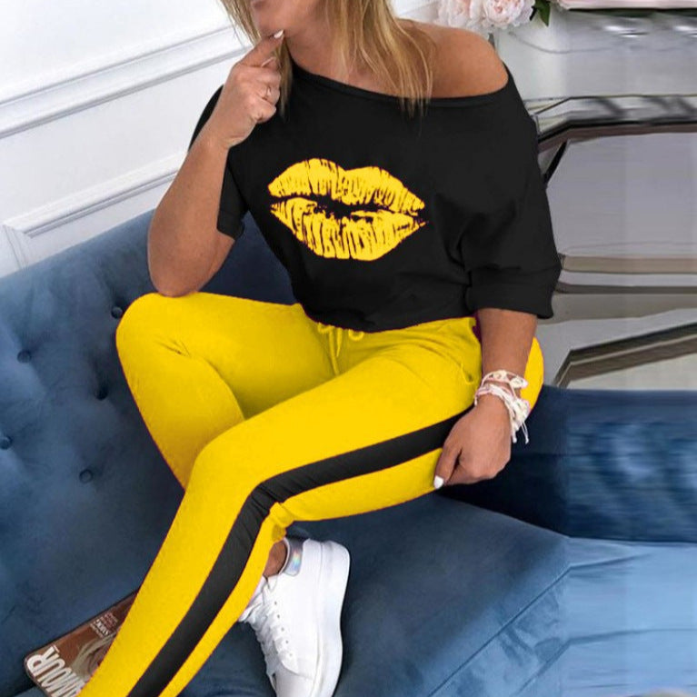 Damen T-Shirt mit Lippenmotiv Trendy Style