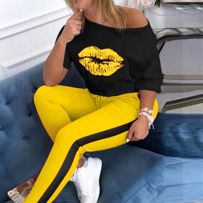 Damen T-Shirt mit Lippenmotiv Trendy Style