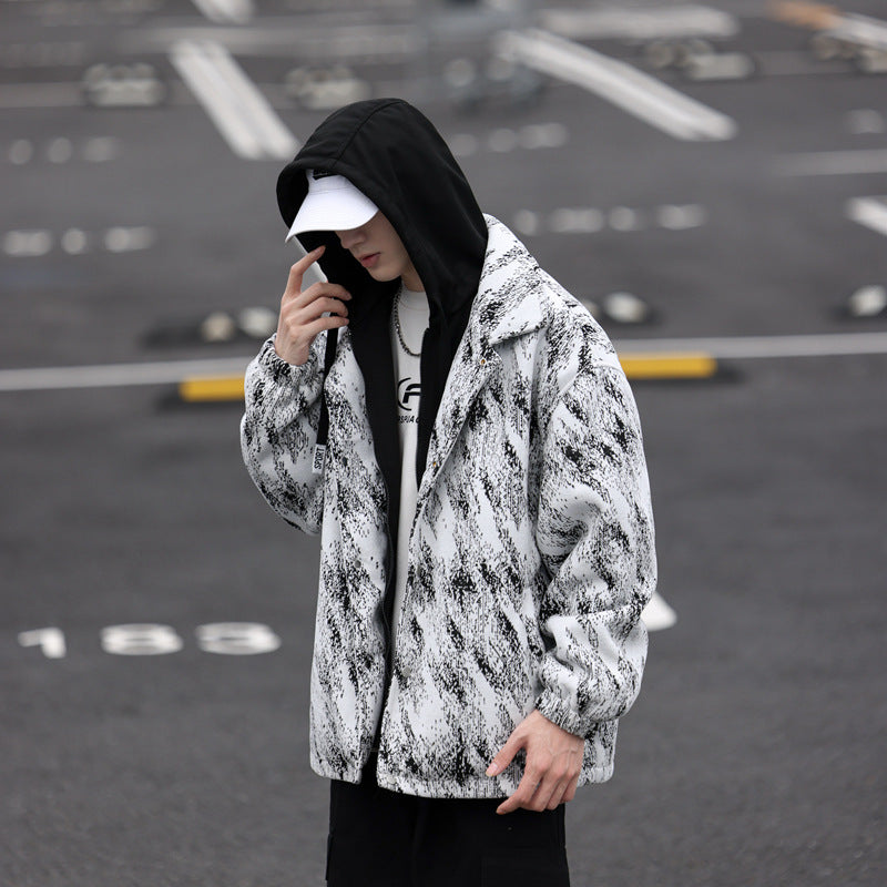 Herren Übergangsjacke Karomuster Kapuze Modern