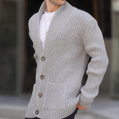 Herren Strickjacke V-Ausschnitt Kontrastknöpfe Modern