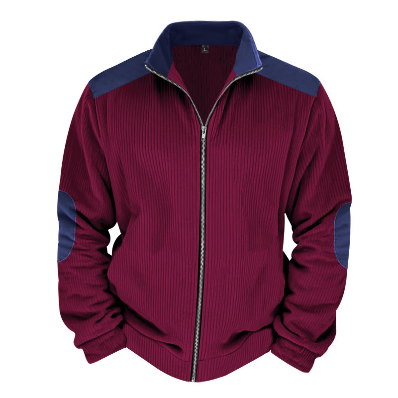 Herren Sportjacke Rippenstruktur Kontrastärmel Modern