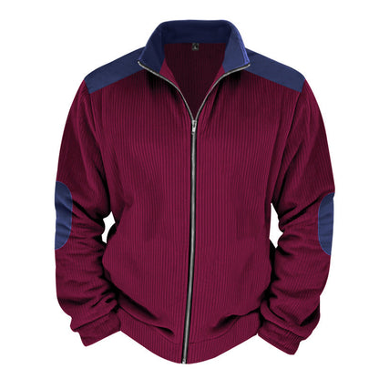 Herren Sportjacke Rippenstruktur Kontrastärmel Modern