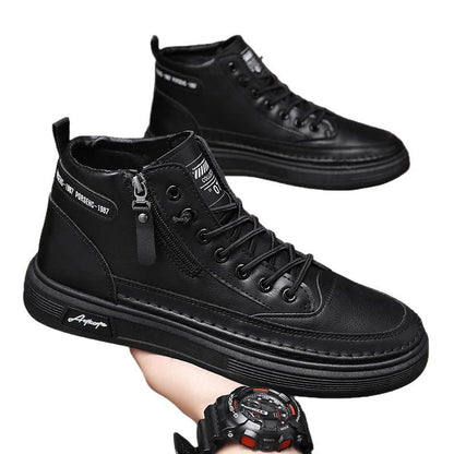 Herren Leder Sneaker Schwarz Hochwertig