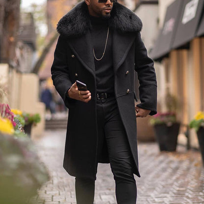 Herren Wollmantel Eleganter Luxuskragen Schwarz - BerlinGlamour