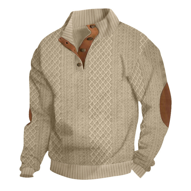Herren Sweatshirt Strickmuster Leder Details Modern